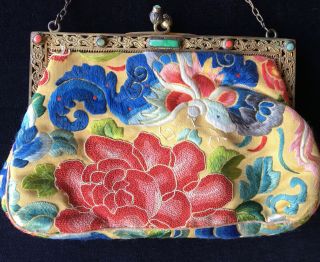 Vintage Asian Inspired Silk Stitch C.  1930 