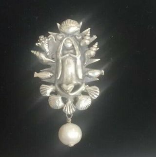 Vtg Sterling Silver Our Lady Of Guadalupe Star Of The Sea Virgin Mary Pendant