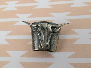 Vtg Scarf Bolo Tie Slide Texas Long Horn Steer Ridemcowboy Sterling Miller Den