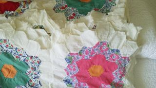 Vintage Quilt Top Grandmas Flower Garden Hand Pieced 78 x 70 