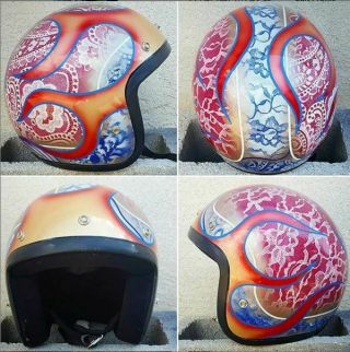 Custom Painted 3/4 Old School Vintage Style Xl Motorcycle Helmet Flames Airbrush