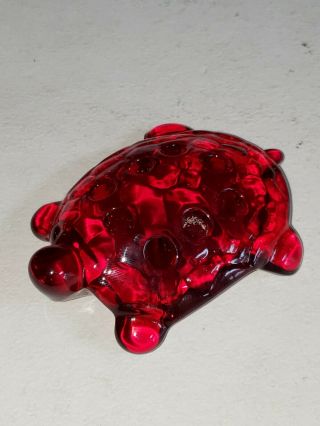 Awesome Vintage Ruby Red Glass Flower Frog 8 Hole Shaped Like A Turtle