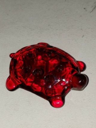 Awesome Vintage Ruby Red Glass Flower Frog 8 Hole Shaped Like a Turtle 2