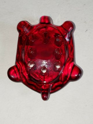 Awesome Vintage Ruby Red Glass Flower Frog 8 Hole Shaped Like a Turtle 6