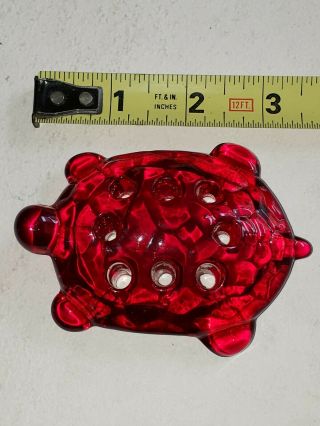 Awesome Vintage Ruby Red Glass Flower Frog 8 Hole Shaped Like a Turtle 7