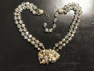 Rare Vintage Miriam Haskell Unsigned Aurora Borealis Crystal Two Strand Necklace