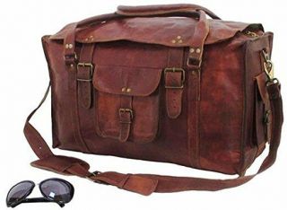 Brown Leather Handmade Travel Luggage Vintage Weekend Duffel Gym Bag