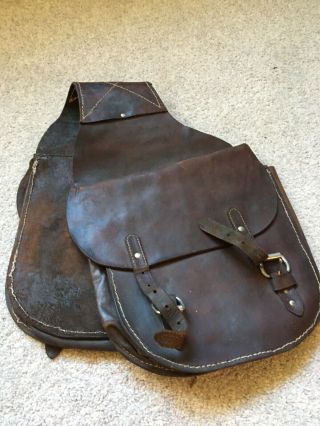 Vintage Western Leather Saddle Bags 39”long 11.  5” By 12” Bags.  Almost 5” Deep.