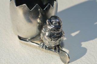 PRETTY ANTIQUE BARBOUR SILVER PLATED CHICK,  EGGSHELL,  WISHBONE TOOTHPICK HOLDER 8