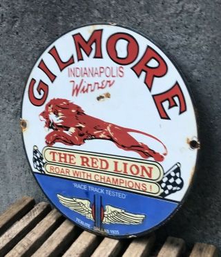 VINTAGE GILMORE GASOLINE PORCELAIN GAS RED LION SERVICE STATION PUMP PLATE SIGN 3