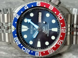 Vintage Seiko 6309 - 7290 Dark Blue Mod Slim Turtle Automatic Men Watch 7n5592