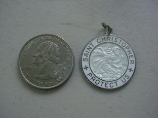 VINTAGE STERLING SILVER PEARL WHITE ENAMEL ST.  SAINT CHRISTOPHER 1 