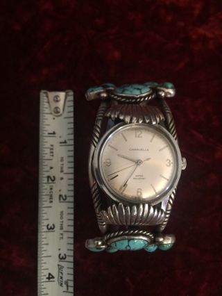 Vintage Old Pawn Navajo Sterling Silver Turquoise Cuff/ Caravels Watch