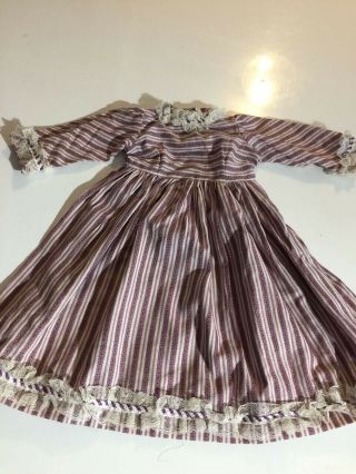 Antique Cotton Dress For French Doll Jumeau Steiner Size 8 - 9