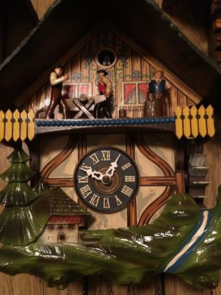 Cuckoo Clock West Germany Vintage E Schmeckenbecher Saw Mill.  Complete &