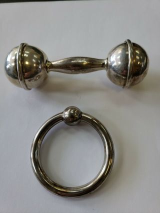 Two Vintage Sterling Silver Baby Rattles