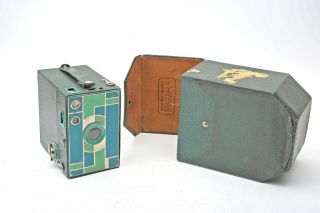 Kodak No 2a Beau Brownie,  Teal Blue/green Color 116 Box Deco Camera,  Case,  Rare