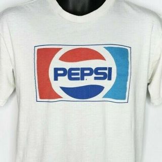 Pepsi Cola T Shirt Vintage 70s 80s Soda White 50/50 Made In Usa Size Large