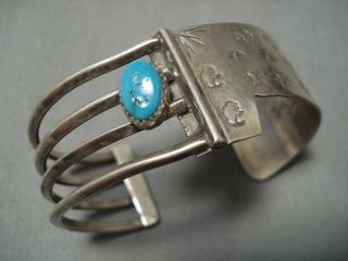 Superior Vintage Navajo Domed Turquoise Sterling Silver Bracelet Old