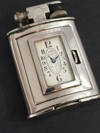 Vintage Ultra Lift Arm Pocket Lighter With Built Watch - Art Deco Lighter