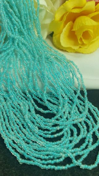 Vintage Gold Made In Italy Blue Glass Seed Bead Tropical Multi Strand Necklace