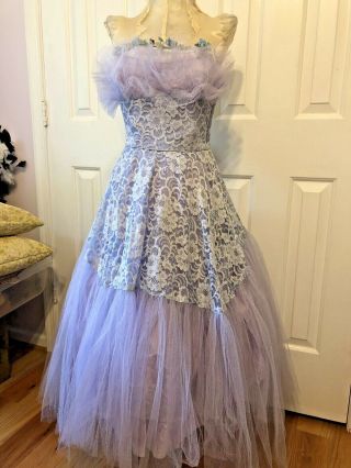 Perfect Princess Dress Prom Vintage 1955 Blue Lace Tulle Sz 2 - 4