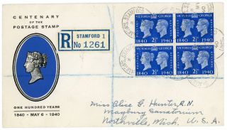 Gb 1940 Stamp Centenary 21/2d Fourblock On Rare Illustration Fdc