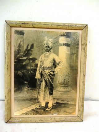 Vintage Photograph Of King Black & White Raja With His Traditional Ornaments F