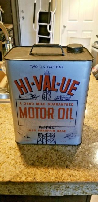 Vintage 2 Gallon Oil Can Hi Value Two Gallon