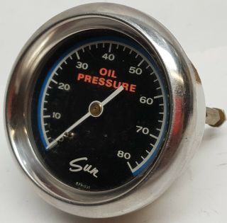 Vintage Sun Blue Line 0 - 80 Psi Mechanical Oil Pressure Gauge 2 - 5/8 " Diameter