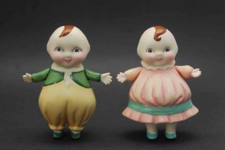 Pair Antique Happifats Porcelain Hand Painted Doll Jointed Arms Signed Germany