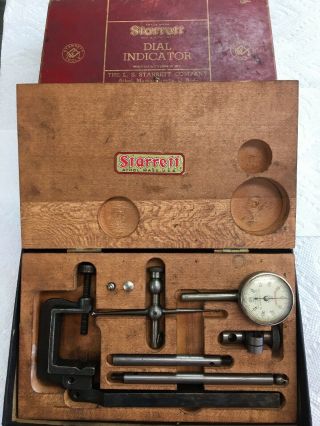 Vintage Starrett No.  196 Dial Test Indicator In Wood Case