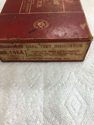 Vintage Starrett No.  196 Dial Test Indicator In Wood Case 3
