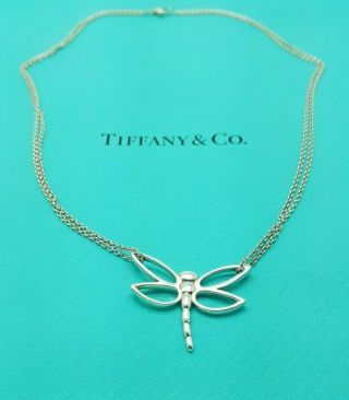 Tiffany & Co Silver Double Chain Dragonfly Pendant Necklace VERY RARE 2