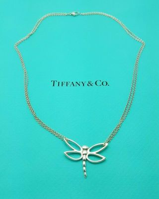 Tiffany & Co Silver Double Chain Dragonfly Pendant Necklace VERY RARE 3
