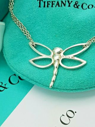 Tiffany & Co Silver Double Chain Dragonfly Pendant Necklace VERY RARE 4