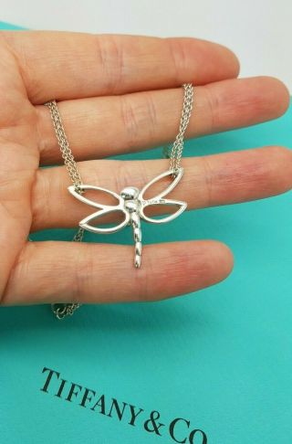 Tiffany & Co Silver Double Chain Dragonfly Pendant Necklace VERY RARE 5