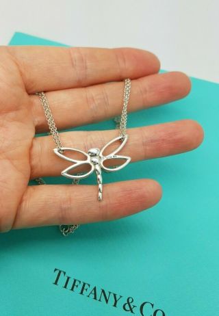Tiffany & Co Silver Double Chain Dragonfly Pendant Necklace VERY RARE 6
