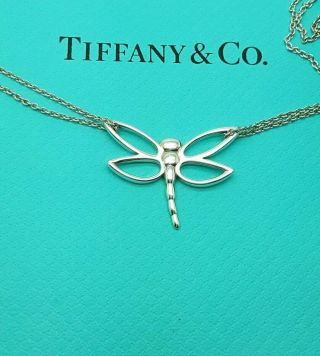 Tiffany & Co Silver Double Chain Dragonfly Pendant Necklace VERY RARE 7