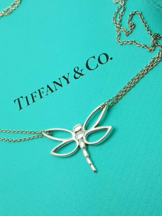 Tiffany & Co Silver Double Chain Dragonfly Pendant Necklace VERY RARE 8