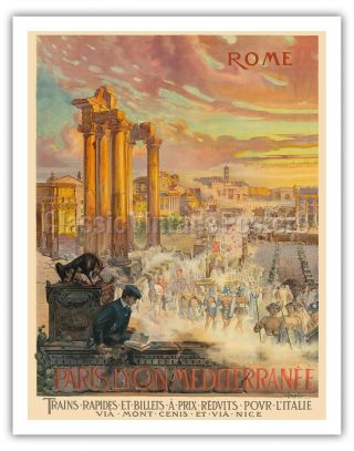 Rome Italy Train Vintage Railway Travel Art Poster Print Giclée