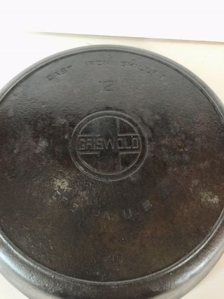 VINTAGE GRISWOLD NO.  12 CAST IRON SKILLET LARGE BLOCK LOGO WITH HEAT RING 719 8