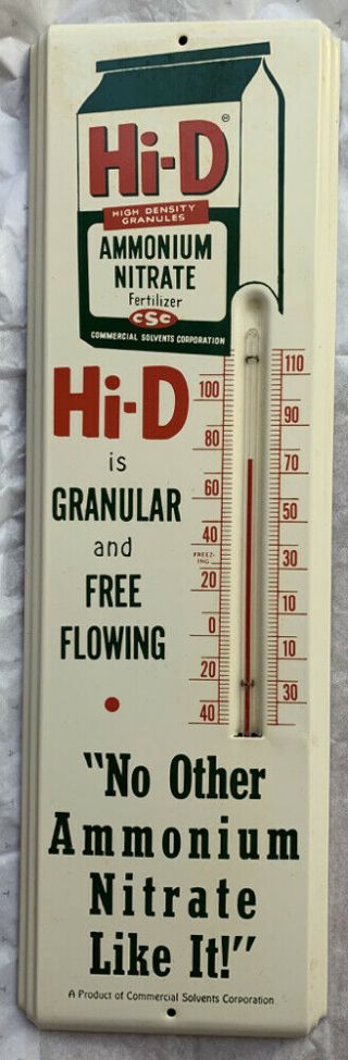Hi - D Fertilizer Vintage Advertising Thermometer Tin Graphics Farm Sign Nos