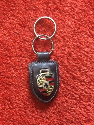 Vintage Porsche Leather Keychain With Emblem