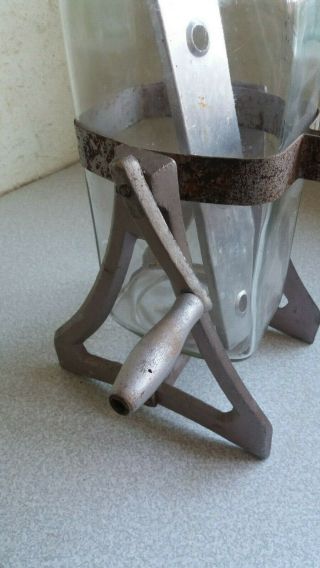VINTAGE GLASS BUTTER CHURN - TUMBLING DESIGN - ON METAL STAND - 14 INCH TALL 2