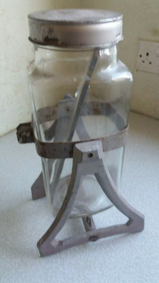 VINTAGE GLASS BUTTER CHURN - TUMBLING DESIGN - ON METAL STAND - 14 INCH TALL 4