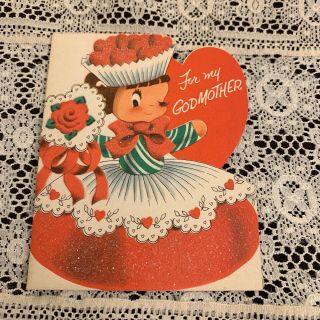 Vintage Greeting Card Valentine Norcross Candy Cupcake Girl