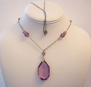 1920 ' s Long AMETHYST / Purple Glass & Crystal FLAPPER Necklace 2