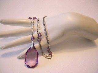 1920 ' s Long AMETHYST / Purple Glass & Crystal FLAPPER Necklace 3