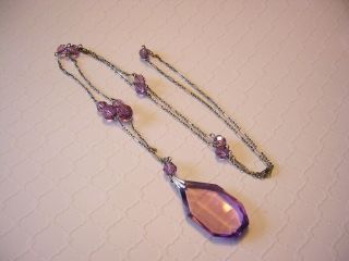 1920 ' s Long AMETHYST / Purple Glass & Crystal FLAPPER Necklace 4